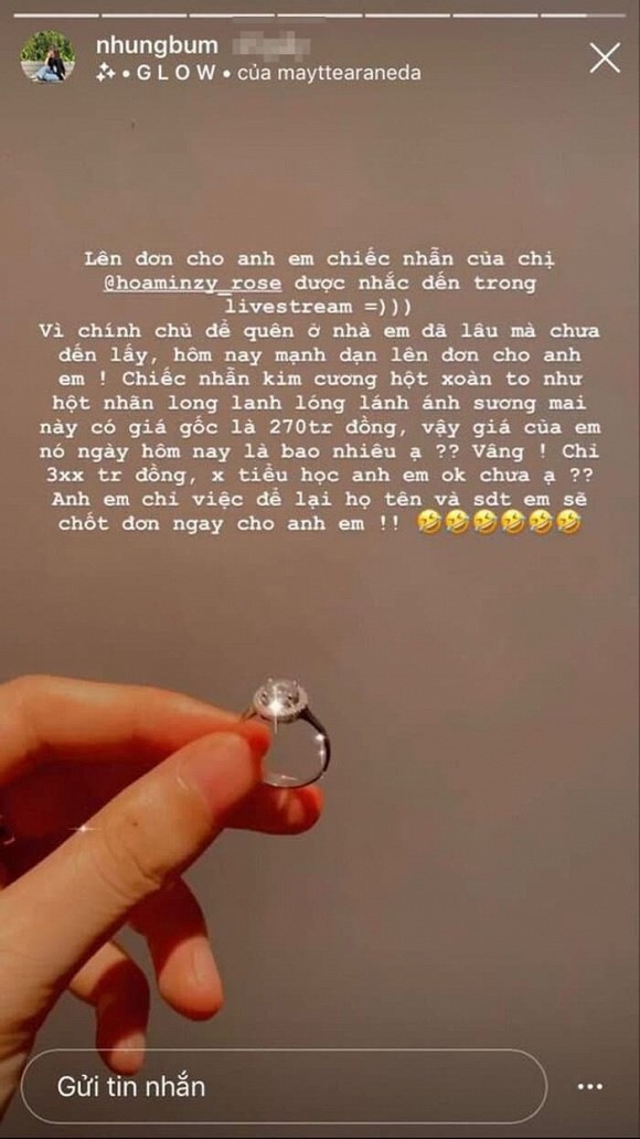 Thấy nhẫn kim cương của Hòa Minzy để quên ở nhà mình quá lâu, bạn gái Văn Toàn công khai 'rao bán'