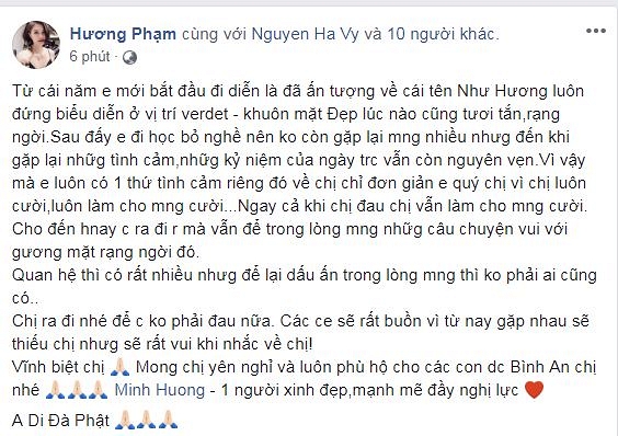 Hồ Ngọc Hà cùng loạt sao Việt xót xa trước tin cựu người mẫu Như Hương qua đời ở tuổi 37 vì ung thư